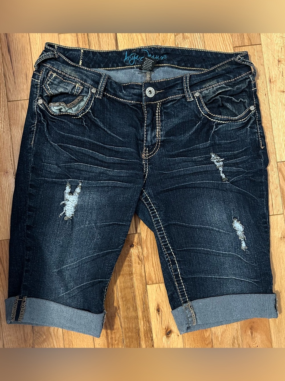 Ariya Dark Blue Distressed Boyfriend Jean Shorts